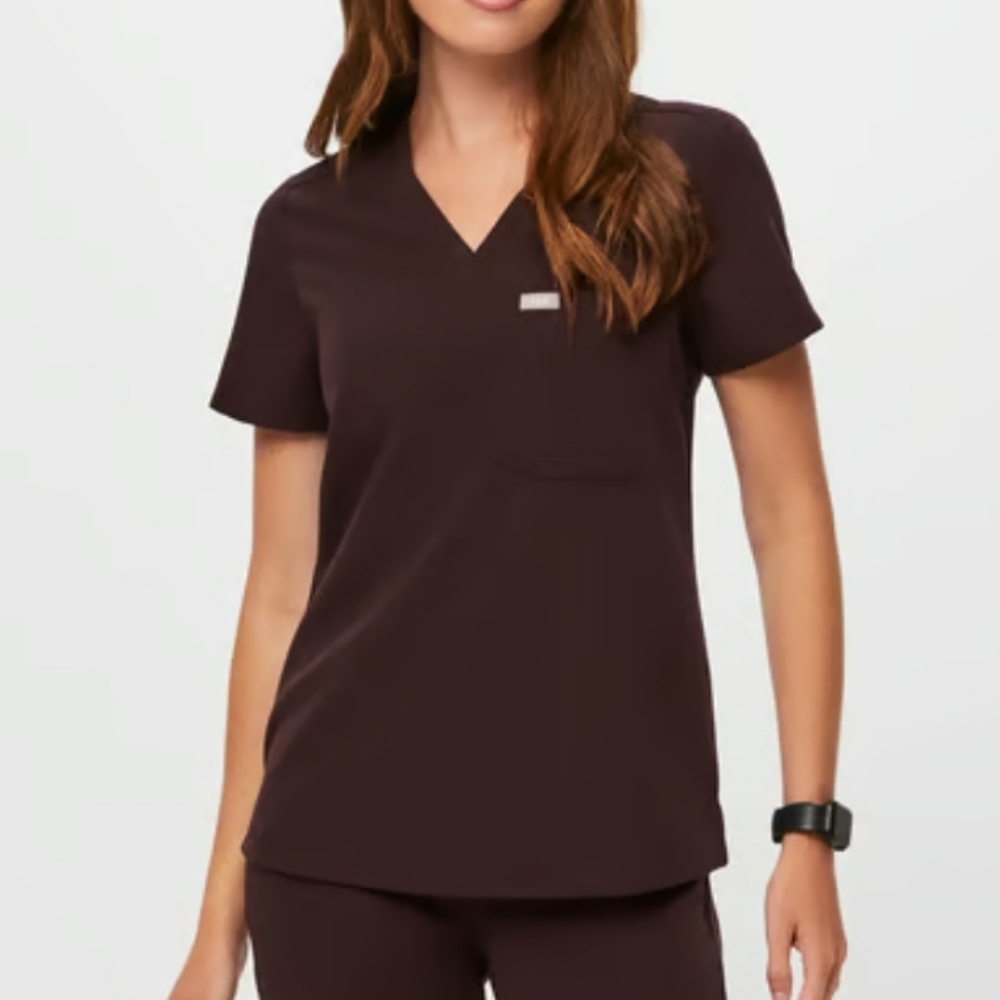 Figs Women's V-Neck Scrub Top in Deep Plum